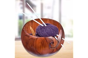 Alacritua Garnschale Holz Groß Wooden Garnaufbewahrung, Handgefertigte hölzerne Garnschale, Natur Wolle Schale Drehteller Mit Geschnitzten Löchern Zum Stricken Und Häkeln