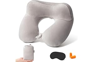 Anmerl Aufblasbare Reisekissen Weichen Samt Tragbare Nackenkissen mit Aufbewahrungstasche für Flugzeug Zug Auto Büro