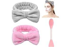 MOSNOW 2 Pezzi Fascia per Viso Spa Fasce Capelli Elastica per Trucco e Lavaggio con 1 Pezzo Spazzola in Silicone, per Ragazze Donne Lavaggio Doccia, Terme (Grigio, Rosa)