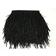 MELADY 2 Yards Fashion Dress Sewing Crafts Costumes Decoration Ostrich Feathers Trims Fringe with Satin Ribbon Tape (Black)