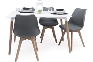 SENSACION DE HOGAR HOMELY MUEBLES DECORACION DESCANSO Homely - Conjunto de Comedor Tower Day 120 con Mesa lacada Blanca de 120x80 cm y 4 sillas Day (Gris Oscuro)