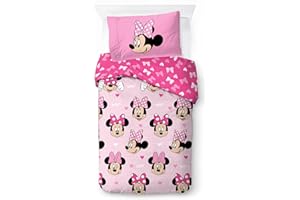 Jay Franco Set Biancheria da Letto per Bambini Disney Minnie Hearts & Love 100% Cotone 135 x 200 cm Misura Letto Singolo - Copripiumino + Federa 50 x 70 cm