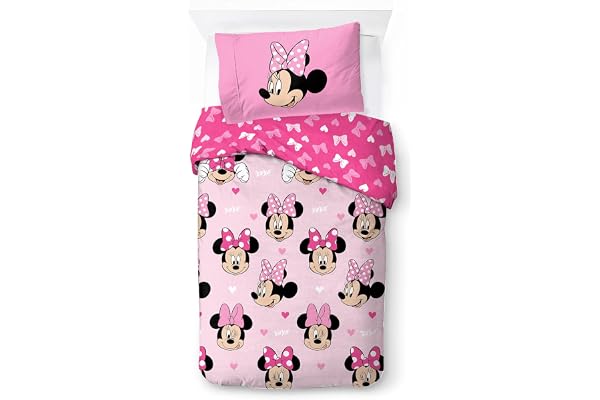 Disney Mimmi Mouse hjärtan och kärlek, barnsängkläder 140 x 200 cm, 100% bomull, 1 person säng - inkluderar påslakan och örngott - lämplig för sängar från 90 x 190 cm till 90 x 200 cm