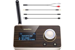 SOOMFON Bluetooth 5.2 Transmitter Receiver aptX Low Latency/HD, Long Range Bluetooth Audio Adapter Dual Pairing TV Bluetooth Transmitter for Headphones, Home Stereo System (Optical, AUX, RCA)