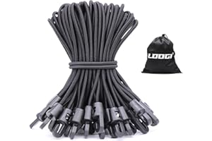 LOOGI Bungee Cords with Hooks 25 Pcs 6 Inch Elastic Bungee Ropes with Hooks - Short Tarpaulin Hooks - Small Bungee Rope (25, Black, 6 Inch)