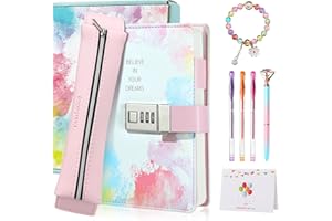 JIALILI Tagebuch mit Schloss für Mädchen im Alter von 8, 9, 10, 11 und 12 Jahren, kindliches Geheimnotizbuch – verschlossenes Tagebuch mit Stiften, 256-seitiges modernes Aquarell-Journal