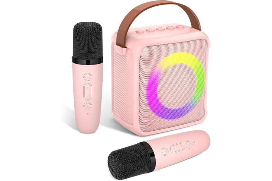 Ankuka Karaoke Toys for Kids & Adults with 2 Microphones, Portable Karaoke Machine with LED Light and Voice Changing Effects, Gifts for Age 3-18 Kids Boys Girls Families Birthday Party (Pink)