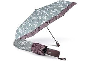PERLETTI Ombrello Pieghevole Antivento Donna con Fiori - Ombrello Compatto da Borsa Resistente Apri Chiudi Automatico - Ombrellino Ragazza da Viaggio Robusto - Diametro 98 cm (Azzurro Bordo Malva)