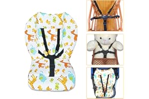 TUCIYKE Cuscino per Seggiolone,Cotone Cuscino per Passeggino Universale Traspirante Pieghevole Cuscino Passeggino e 5 punti Cintura di Sicurezza per Bambini per Carrozzina/Seggiolone(1 set)