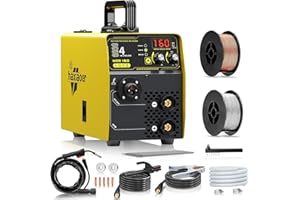 HAXIAOER 160A MIG Welder 4 in 1 Semi-Automatically Synergy Gas MIG/Gasless MIG/ARC/Lift TIG MIG Welding Machine with Solid Core Flux Core Wires, Yellow