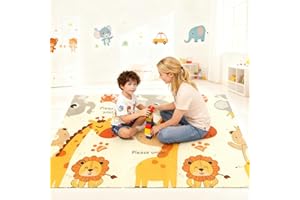 Soontrans Krabbelmatte Baby, Spielmatte Baby Faltbar, 200x180x1cm, Play Mat for Babies Doppelseitige, Schaumstoffmatt, Wasserdicht, Tragbar, Bodenmatte Kinder mit Aufbewahrungstasche (Tiere/Straßen)