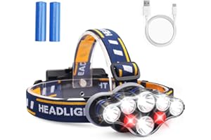 MOSFiATA LED Head Torch, Super Bright Headlamp 13000 Lumens Rechargeable Headlight,90 Degree Angle Adjustable Led Light Lamp, 8 Modes Waterproof Headtorch for Running,Walking,Camping,Fishing,Hiking