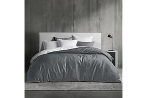 Dreamzie Funda Nordica Cama 150 - Juego 3 Piezas (1 Funda 200x220 cm + 2 Almohada 80x80 cm) - Algodón Efecto Lino Lavado - Cremallera Oculta - Oeko-Tex - Color Gris Oscuro