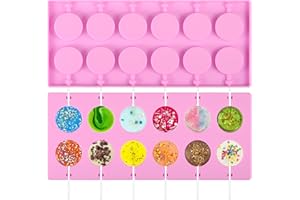 EUIOOVM Lot de 2 moules à sucettes en silicone avec 24 bâtonnets de sucettes, moules à sucettes, moules à sucettes, moules pour cakes, bonbons, gelée et chocolat, revêtement antiadhésif (rose)