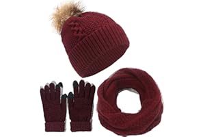 Yutdeng Conjunto de Gorro y Bufanda de Punto Guantes Mujer Invierno 3-in-1 Set Hombre Bufanda y Gorro de Punto Cuello Suave y Cálida Caliente Guantes de Pantalla Táctil