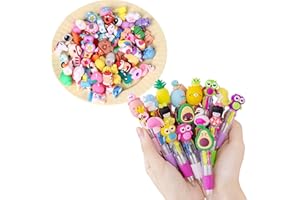 MLLTECH 10 Stück Versenkbare Kugelschreiber mit 30 Cartoon Stiftkappen - 4 Farben Mini Stifte Kreativer Süßer Stift Retractable Kugelschreiber für Büro Schulbedarf für Schüler Hausaufgaben Schule Büro