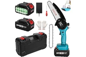 Mini Motosega a Batteria per Potatura, KAQ 6 Pollici Sega Elettrica con 2 * 3000mAh Batterie, non è richiesto il montaggio, per la potatura dei rami e il taglio della legna in giardino