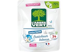 L'ARBRE VERT - Recharges Lessive Liquide Parfum Brise Hivernale - Hypoallergénique - Sans Allergènes - 33 Lavages - 1,5 L - Ecolabel Européen - Approuvée par les médecins allergologues de l’ARCAA