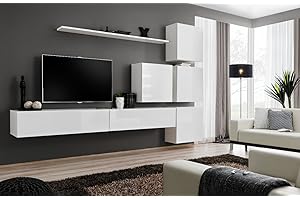 All4All Wohnwand Hochglanz TV Board Anbauwand Schrankwand Fernsehwand Wohnzimmerset Wohnwand SW 9 (Weiß - Melisa)