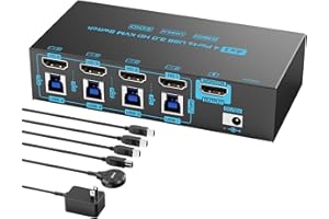 DXCHIP 8K KVM Switch 4 PC 1 Monitor 4 Port HDMI 2.1 USB 3.0 8K@60Hz/4K@144Hz 4 Eingänge 1 Ausgang Tastatur/Maus KVM Switch EDID-Emulator für 4 PCs teilen Sie 1 Monitor & 4 USB-Geräte, mit 4 USB 3.0-Kabeln