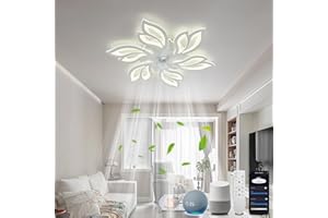 ‎YOLEDY YOLEDY Deckenventilator mit Beleuchtung, Smart WiFi Modern Deckenlampe mit Ventilator mit Alexa Google Assistant App Kontrolle, Dimmbar, 6 Geschwindigkeiten, DC Motor, für Schlafzimmer, Küche, Weiß