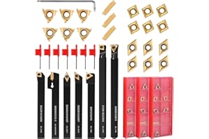 VerRich Kit di 28 utensili per tornitura indicizzabili, gambo da 1/2 "12 mm, barra di alesatura in metallo con 21 inserti in carburo per alesatura, taglio, scanalatura, tornitura filettatura