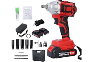OSKOPWRC Clé à chocs sans fil 21 V, couple élevé 520 N.m avec moteur balais, 2 batteries, 5 douilles, embouts de tournevis, kit d'outils, outil électrique 1/2" pour retirer les écrous cosses, Rouge