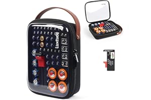 Luxtude Battery Organizer Storage Case with Tester, Clear Battery Case, Hard Batteries Caddy, Holds 66 PCS, Black