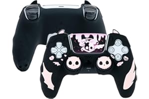 GeekShare Zestaw uroczych uchwytów do kontrolerów PS5, antypoślizgowy silikonowy pokrowiec ochronny, etui z joystickiem do Playstation 5 bezprzewodowy kontroler zestaw akcesoriów, czarna