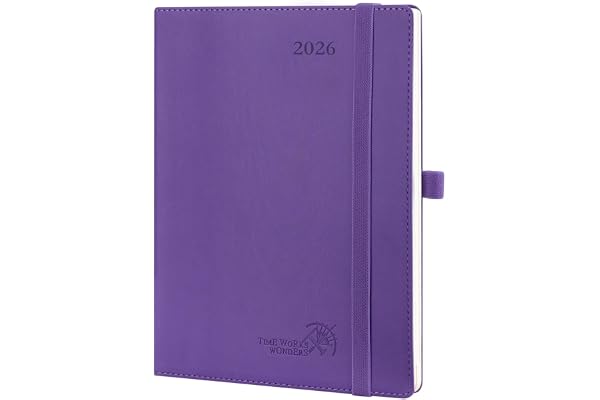 POPRUN Agenda 2026 Semainier 22 x 16,5 cm - Couverture Souple en PU Cuir, Vertical Planner, D'Jan 2026 à Déc 2026-12 Mois, Avec signet à 2 rubans, Papier 100 g/m², Pourpre