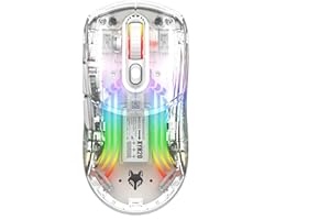 Mengshen Przezroczyste bezprzewodowe myszy do gier, ładowalna mysz z 5 poziomami DPI, kolorowe podświetlenie RGB, ciche kliknięcie, ergonomiczna, do komputera, gier, e-sportu, dla graczy, biura, biała