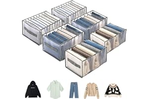 Exsivemy Clothes Drawer Organiser, Foldable Wardrobe Storage Organiser Drawer Dividers for Clothes, 5/7/9 Grids Washable Storage Boxes Clothes Drawer Organisers for Trousers T-shirt Sweater (6PCS)