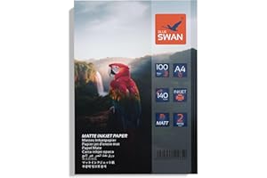 BLUE SWAN Papier Photo Mat A4, 140 g/m², 100 Feuilles, Finition mate recto verso, Séchage Rapide, Couleurs Vives, Faible Réflexion, Compatible avec Imprimantes Jet d’Encre