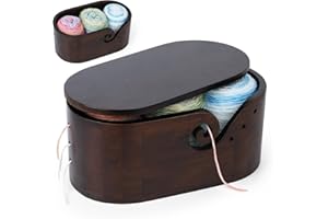 Coopay Elliptisch Garnschale mit Deckel, Supergroß Holz Strickschale für Wolle, Handgefertigt Garnschale für Wolle Groß, Holz Wollschüssel für Häkel- und Strickprojekt, 28,5x15,5x15cm