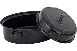 Russell Hobbs BW07215 Self-Basting 38cm Meat Roster With Lid - Non-Stick Vitreous Enamel Coating, Steel Casserole Pot Roaster, Easy Clean, Ovenproof Pot, Dutch Oven, For 1 Pot Meals, Oven Safe, Black