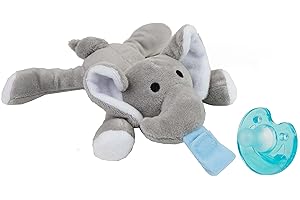 CHEEKY CHIMP Dummy Pacifier Baby Soother, Dummies for Babies - Detachable Newborn Essentials - Portable Comforter Soothie - Stuffed Animal Plush Toy for 3-36 Months - Teething Dummie for Boys & Girls (Elephant)