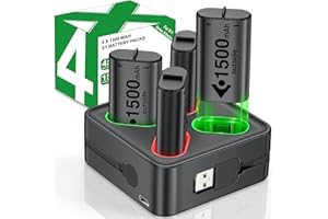DinoFire 4 Stück Akku für Xbox/Series X/Xbox One Controller, Akku Ladestation mit LED Anzeige, 1500mAh Wiederaufladbar Akku für Xbox Series X/S/Xbox One/Xbox One S/X/Elite Controller