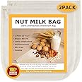 Nut Milk Bags, All Natural Cheesecloth Bags, 12"x12", 2 Pack, 100% Unbleached Cotton Cloth Bags for Tea/Yogurt/Juice/Wine/Soup/Herbs, Durable Washable Reusable Almond Milk Strainer(Weave 66x70)