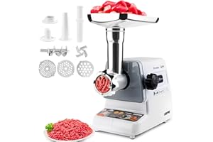 Geepas 1400W Electric Meat Grinder - Sausage Maker, Meat Mincer, Sausage Stuffer Food Grinding Mincing Machine with Kibbe Attachment – 3 Different Cutting Plates, Reverse Function – 2 Year Warranty