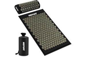 ‎MEIYUKI Acupressure Massage Mat and Acupressure Pillow with Carry Bag Relaxation & Meditation - Akupressurmatte mit Kissen Acupressure Set Including Neck Pillow for Neck and Back Pain, Schwarz+gold