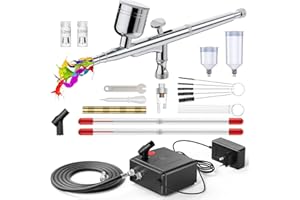 Ovshnrr Juego de aerógrafo de 40 PSI con compresor de doble acción para decoración de pasteles, maquillaje, manualidades, diseño de uñas, modelado de tatuajes, pintura