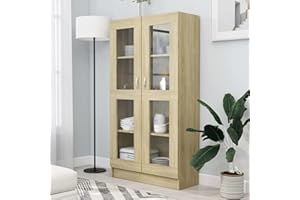Gecheer Vitrina con 4 Compartimentos Vitrina Salón Armario Vitrina Armario de Almacenamiento Mueble Vitrina para Oficina Salón Madera Contrachapada Roble Sonoma 82,5x30,5x150 cm