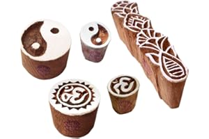 ROYAL KRAFT Exquis Forme Yin Yang et Om Bois Bloc Tampons (Set de 5)