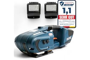 DeTec. DT-UM19 Umreifungsgerät mit Akku für Kunststoffbänder (PE und PP) Umreifungsgerät Umreifungsmaschine Handumreifer Bandspanner Handgerät inkl. 2x Li-Ion AKKU | Umreifungsspanner Blau