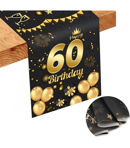 SANTEX Runner Da Tavolo 5 Metri | Colore Nero/Oro Scintillante | Per Compleanno 60 Anni, Feste Ed Eventi | Tessuto Non Tessuto Di Qualità