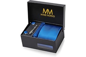 Massi Morino Cravatta e fazzoletto da uomo - con camicia gemelli, parure fermacravatta set I Accessori sposa I Cravatte Elegante Confezione Regalo