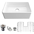 MEJE #285K - 60.5x40.8cm Farmhouse Ceramic Kitchen Sink, Small Apron-Front Sink with Strainer & Bottom Grids