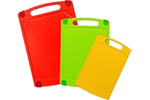 Coolinato Tagliere in plastica, set da 3 pezzi, diverse misure, taglieri antibatterici con scanalatura, 3 colori per separazione igienica degli alimenti