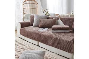 FASCINATDECO Sofa Überzug, Samt Sofabezug 1/2/3/4 Sitzer, Sofaschoner rutschfest, Couch überzug L Form Sofaüberwurfe, Sofa Sitzkissenbezug, Waschbar Couchbezug (Schokolade,90x160cm)