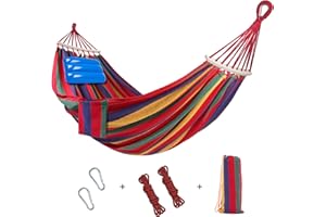 Soontrans Amaca da Giardino, Portatile Amaca Campeggio con Cuscino Gonfiabile e Asta in Legno Curva per Interno/Esterno, Spiaggia, Cortile, Terrazza, 210 x 150 cm, Max. Portata di 300 kg